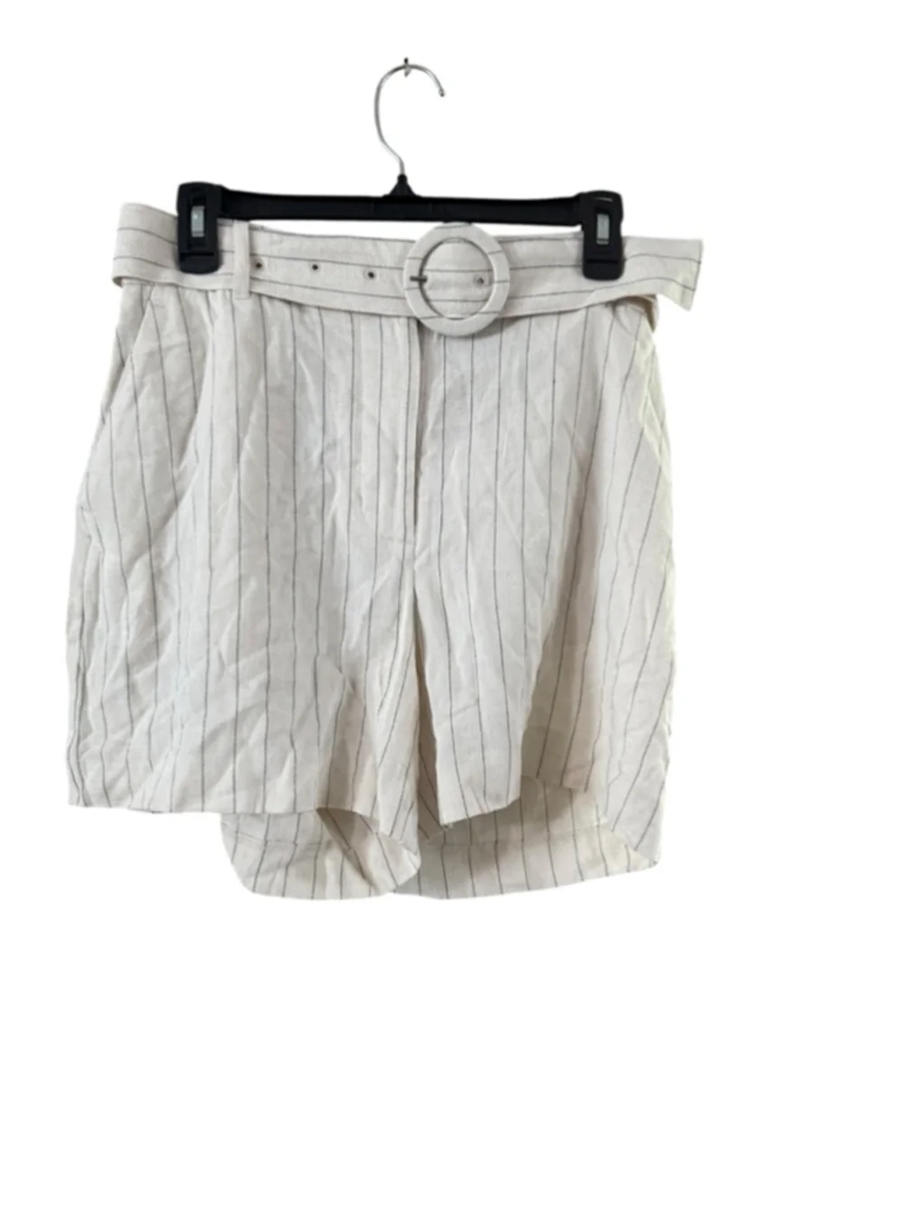 Women's Nine West High Waist Pinstripe Shorts M Beige Black